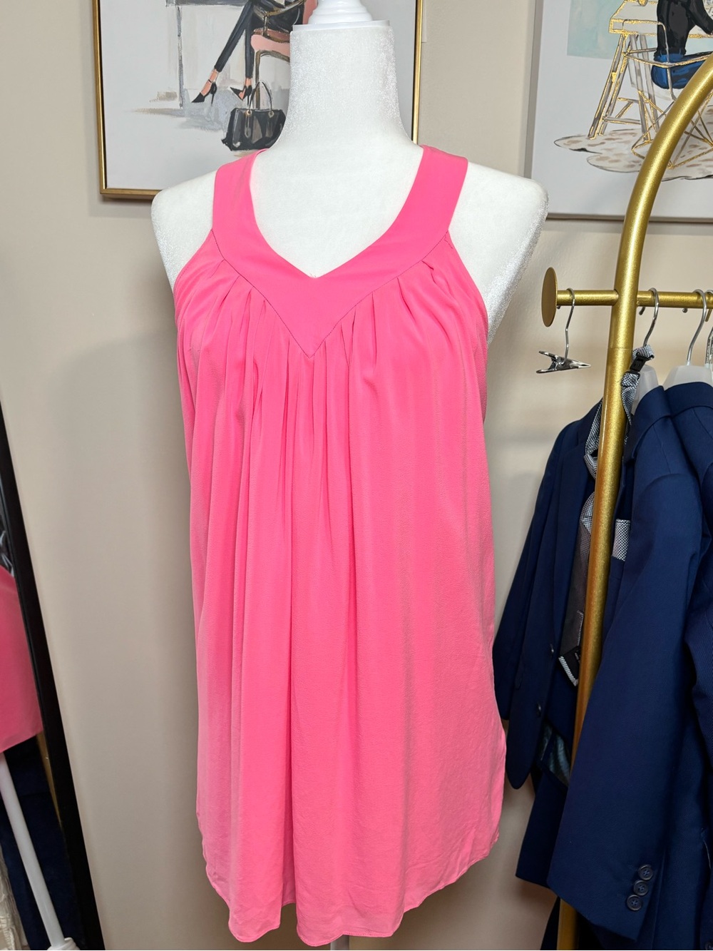 Alice + Olivia Small Hot Pink Draped Racerback Tunic Tank Top